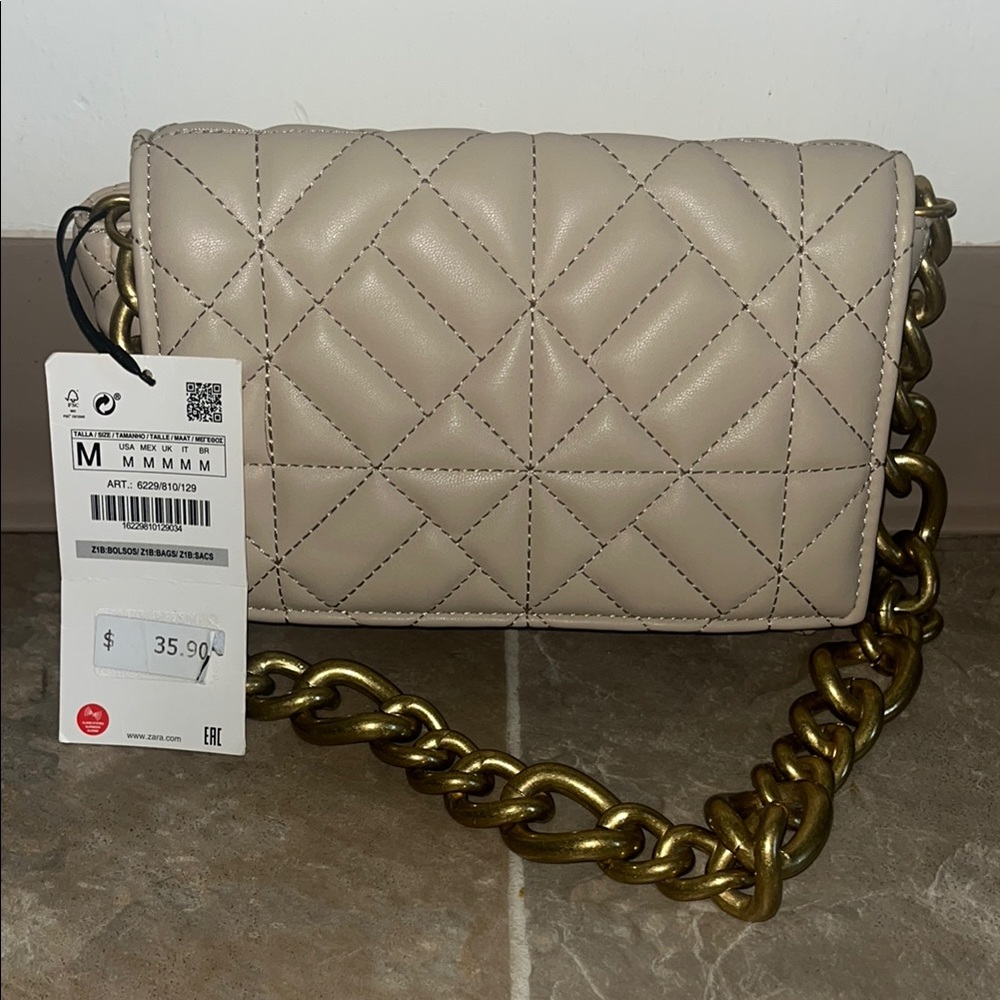 Zara Elegant Quilted Chain Shoulder Bag - Cream